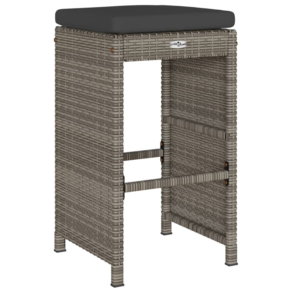 Tuinbarkrukken met kussens 4 st poly rattan grijs