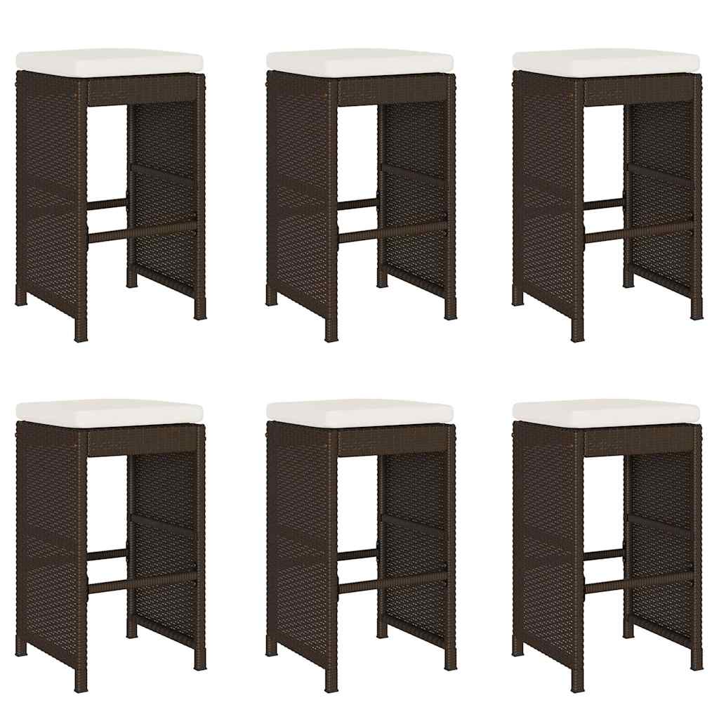 Tuinbarkrukken 6 st met kussens poly rattan bruin