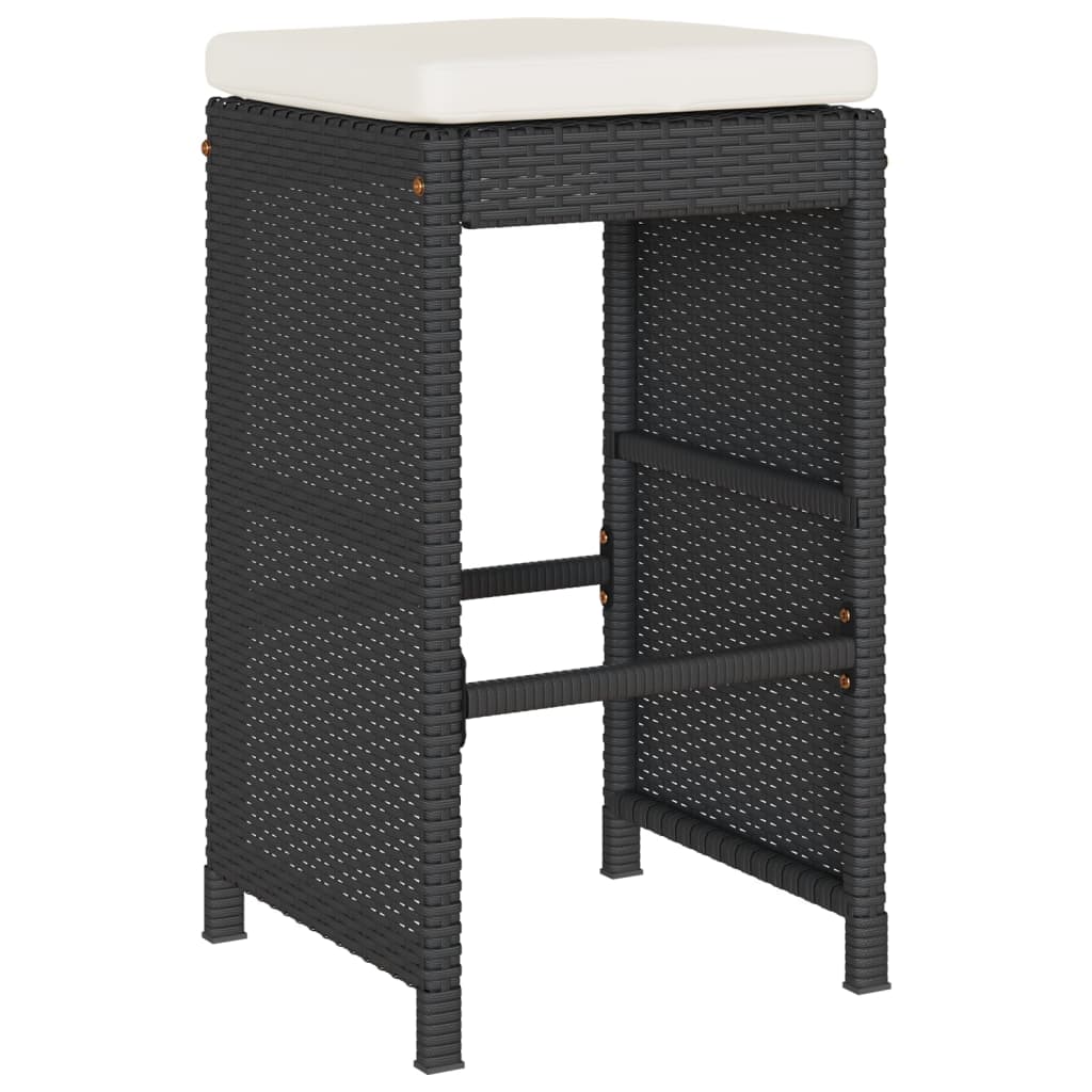 Tuinbarkrukken met kussens 6 st poly rattan zwart