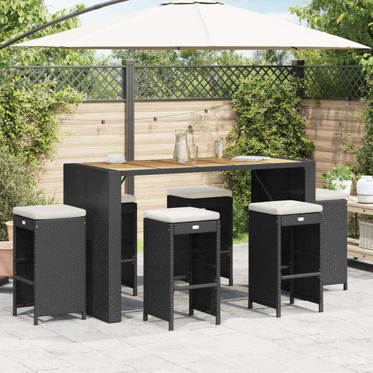 Tuinbarkrukken met kussens 6 st poly rattan zwart