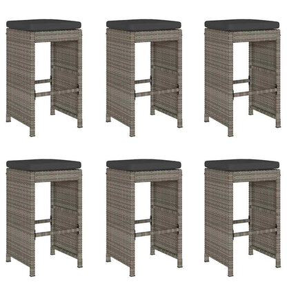 Tuinbarkrukken met kussens 6 st poly rattan grijs