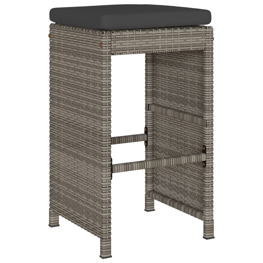 Tuinbarkrukken met kussens 6 st poly rattan grijs