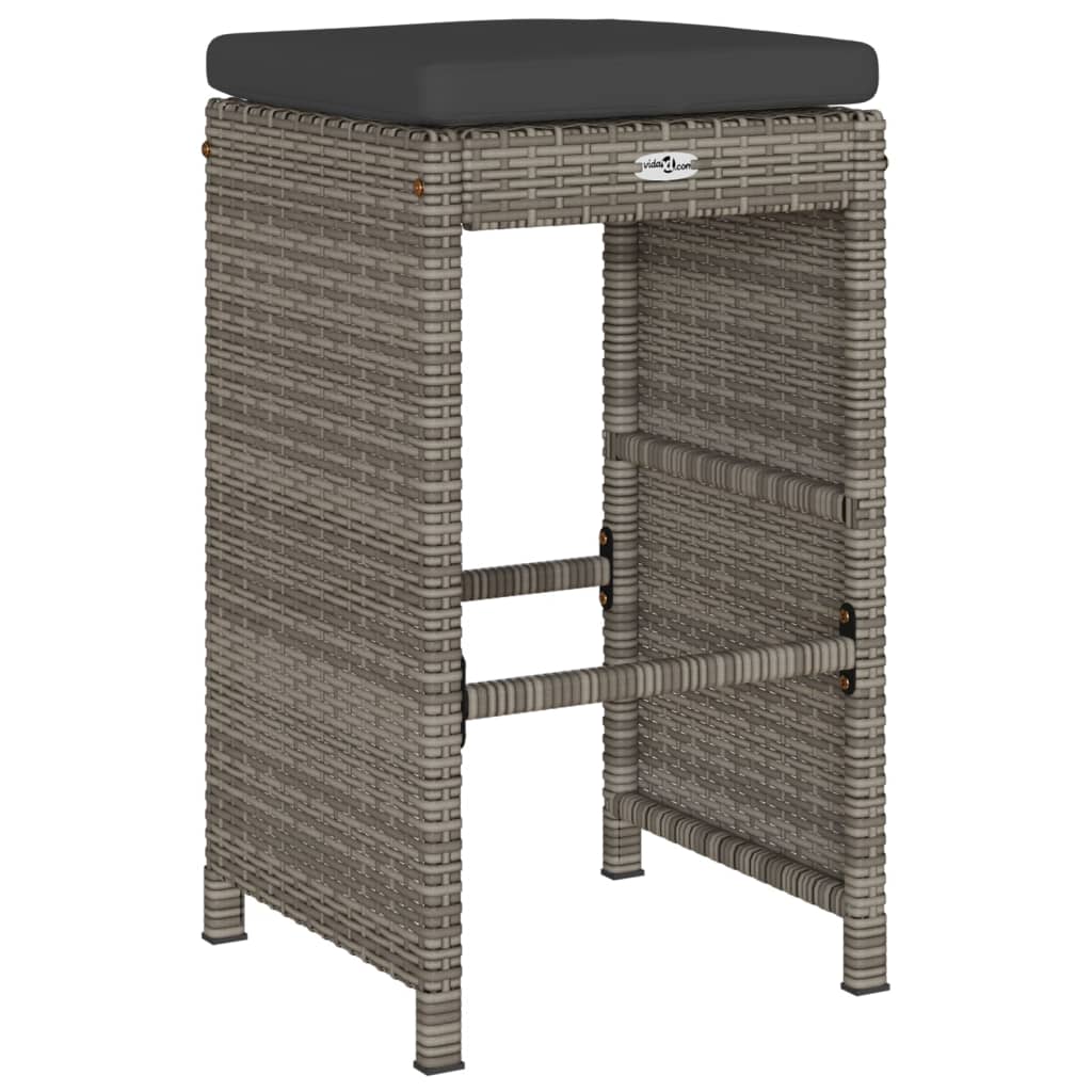 Tuinbarkrukken met kussens 6 st poly rattan grijs