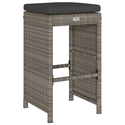 Tuinbarkrukken met kussens 6 st poly rattan grijs