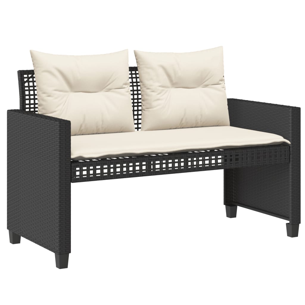 4-delige Loungeset met kussens poly rattan en glas zwart