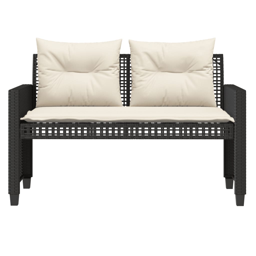4-delige Loungeset met kussens poly rattan en glas zwart