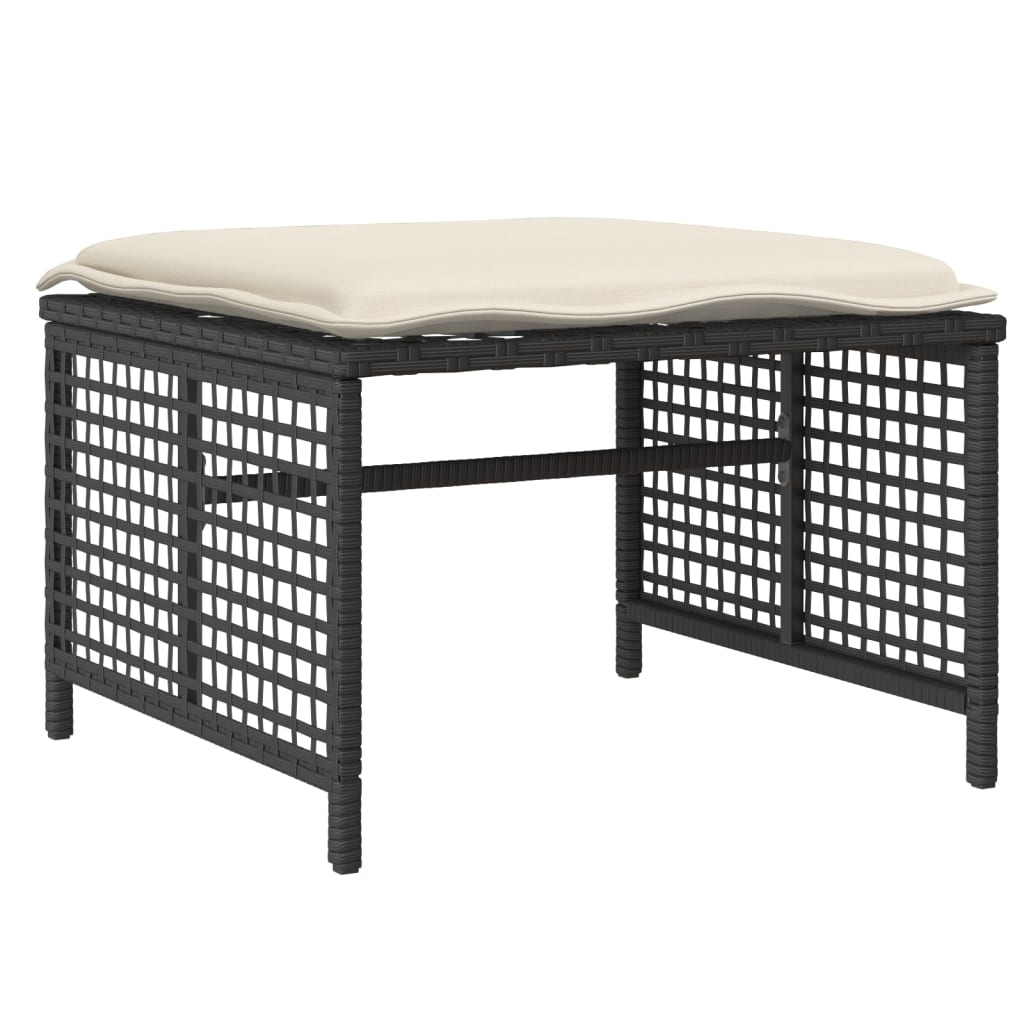 4-delige Loungeset met kussens poly rattan en glas zwart