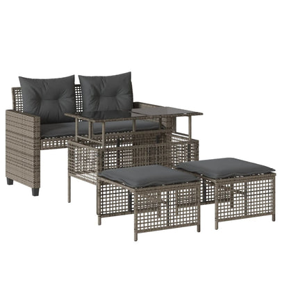 4-delige Loungeset met kussens poly rattan en glas grijs