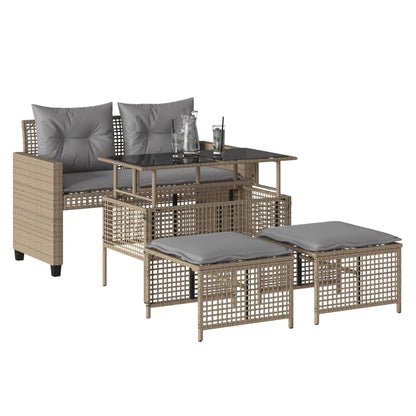 4-delige Loungeset met kussens poly rattan en glas beige