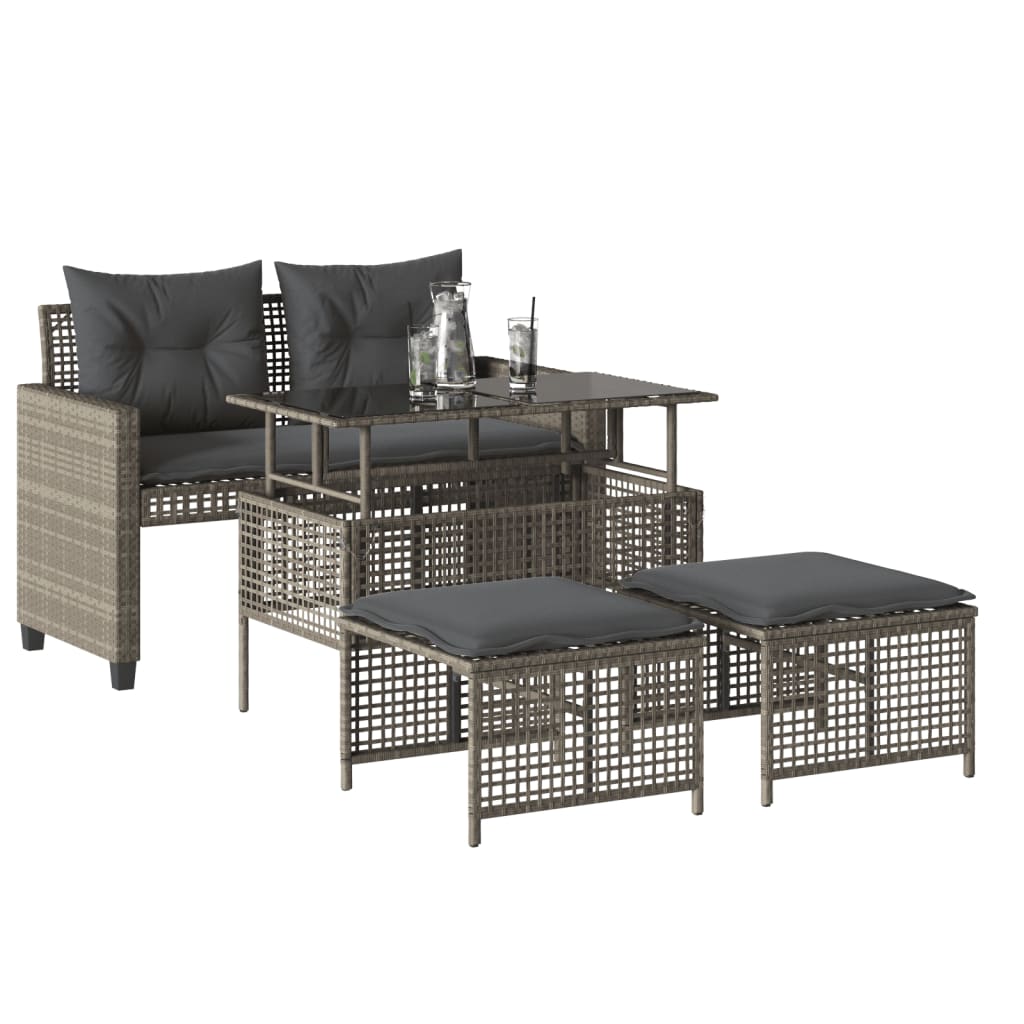 4-delige Loungeset met kussens poly rattan en glas lichtgrijs