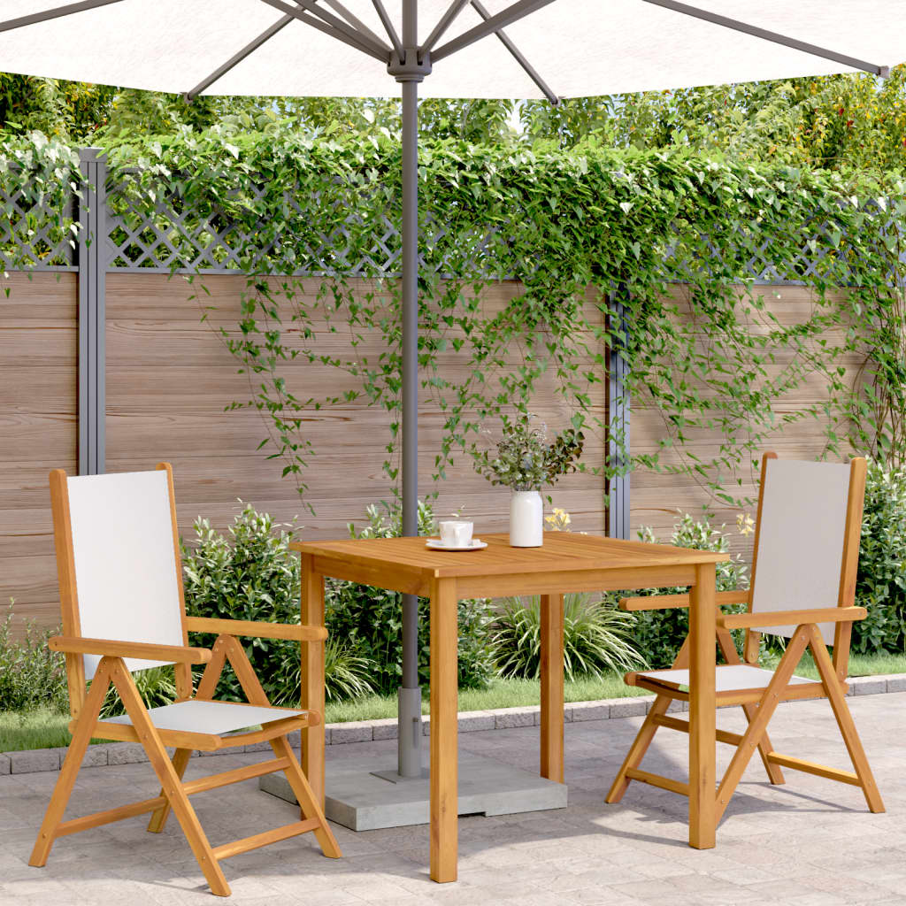 Tuinstoelen 2 st inklapbaar acaciahout en stof crèmewit