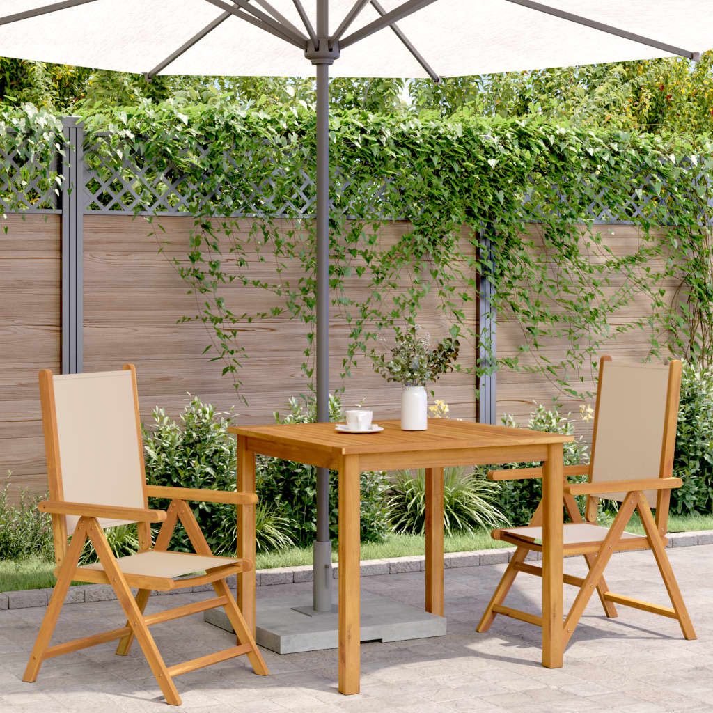 Tuinstoelen 2 st massief acaciahout en stof beige