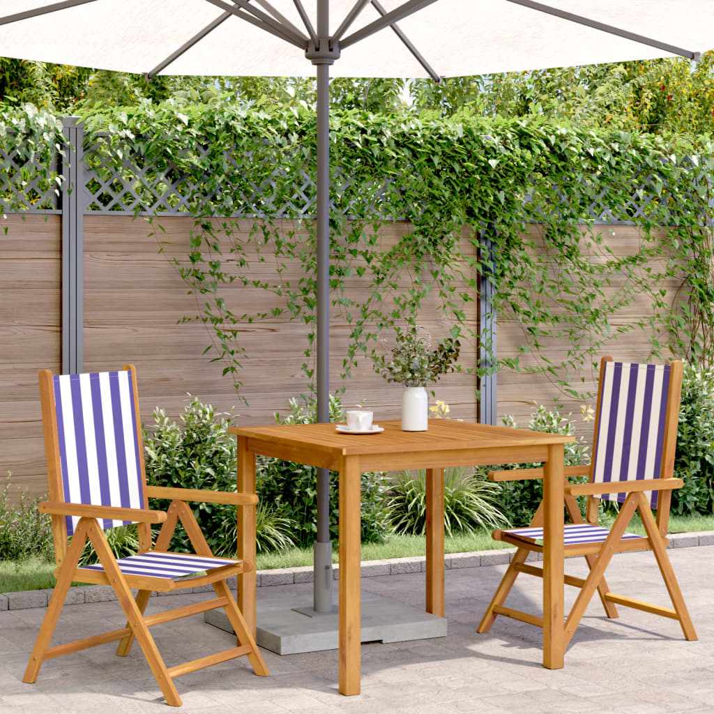 Tuinstoelen 2 st massief acaciahout en stof blauw en wit