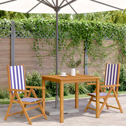 Tuinstoelen 2 st massief acaciahout en stof blauw en wit