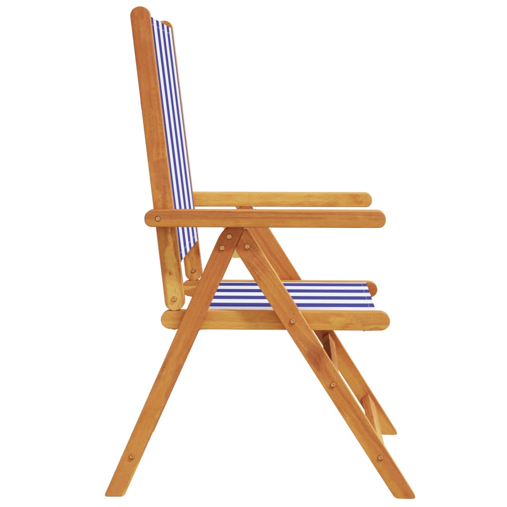 Tuinstoelen 2 st massief acaciahout en stof blauw en wit