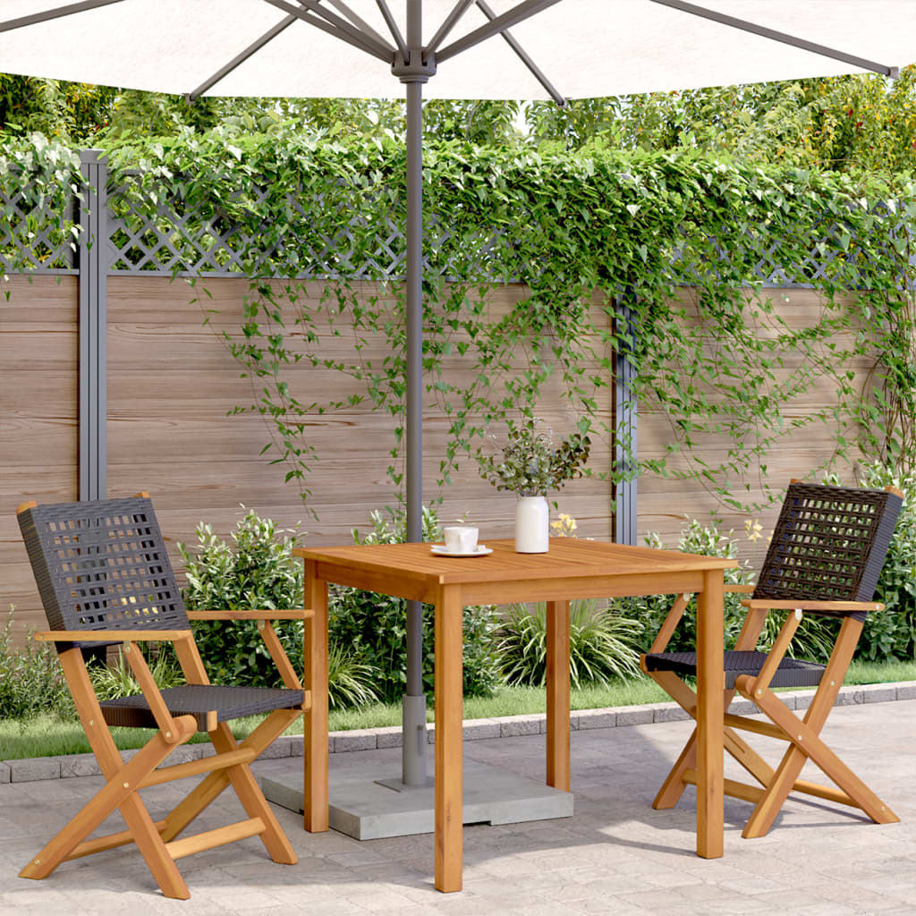 Tuinstoelen 2 st massief acaciahout en poly rattan zwart