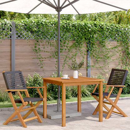 Tuinstoelen 2 st massief acaciahout en poly rattan zwart