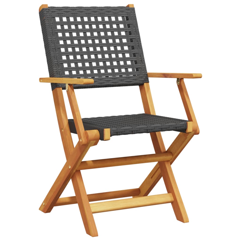 Tuinstoelen 2 st massief acaciahout en poly rattan zwart