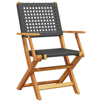 Tuinstoelen 2 st massief acaciahout en poly rattan zwart