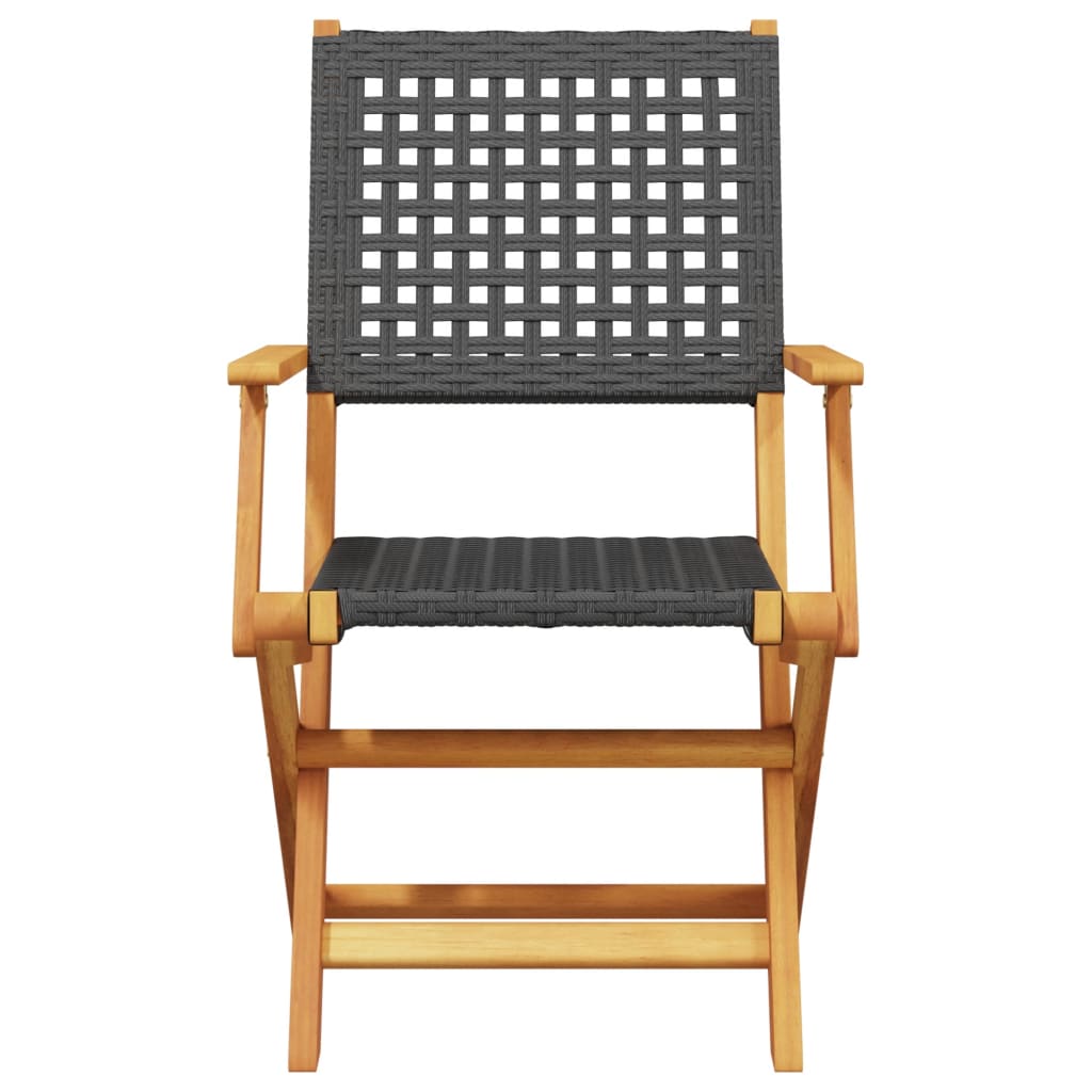 Tuinstoelen 2 st massief acaciahout en poly rattan zwart
