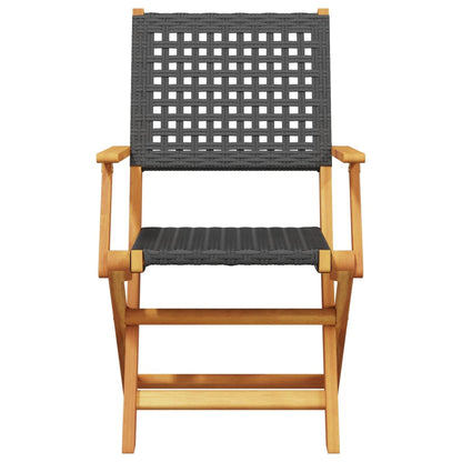 Tuinstoelen 2 st massief acaciahout en poly rattan zwart
