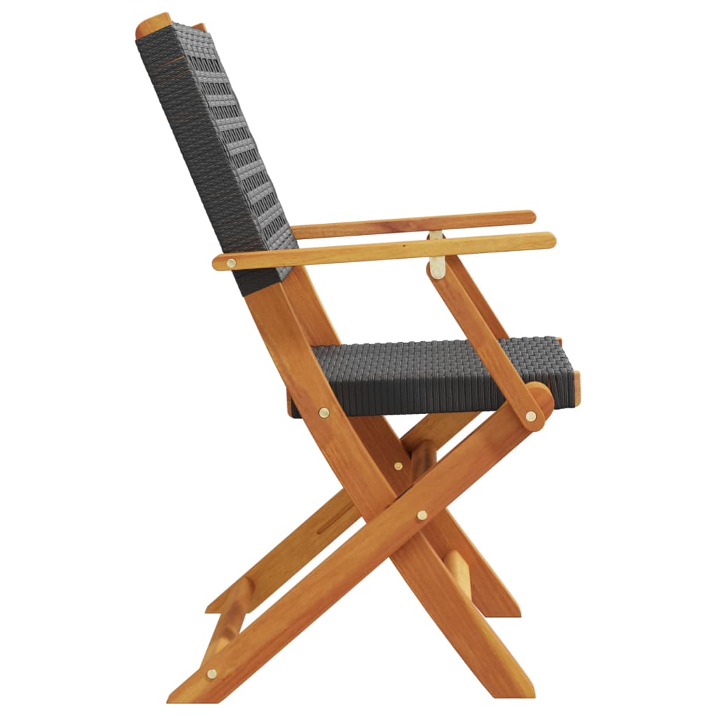 Tuinstoelen 2 st massief acaciahout en poly rattan zwart