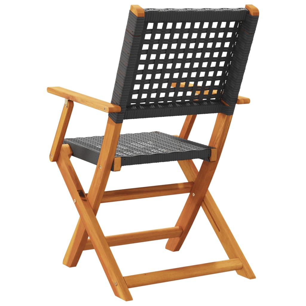 Tuinstoelen 2 st massief acaciahout en poly rattan zwart