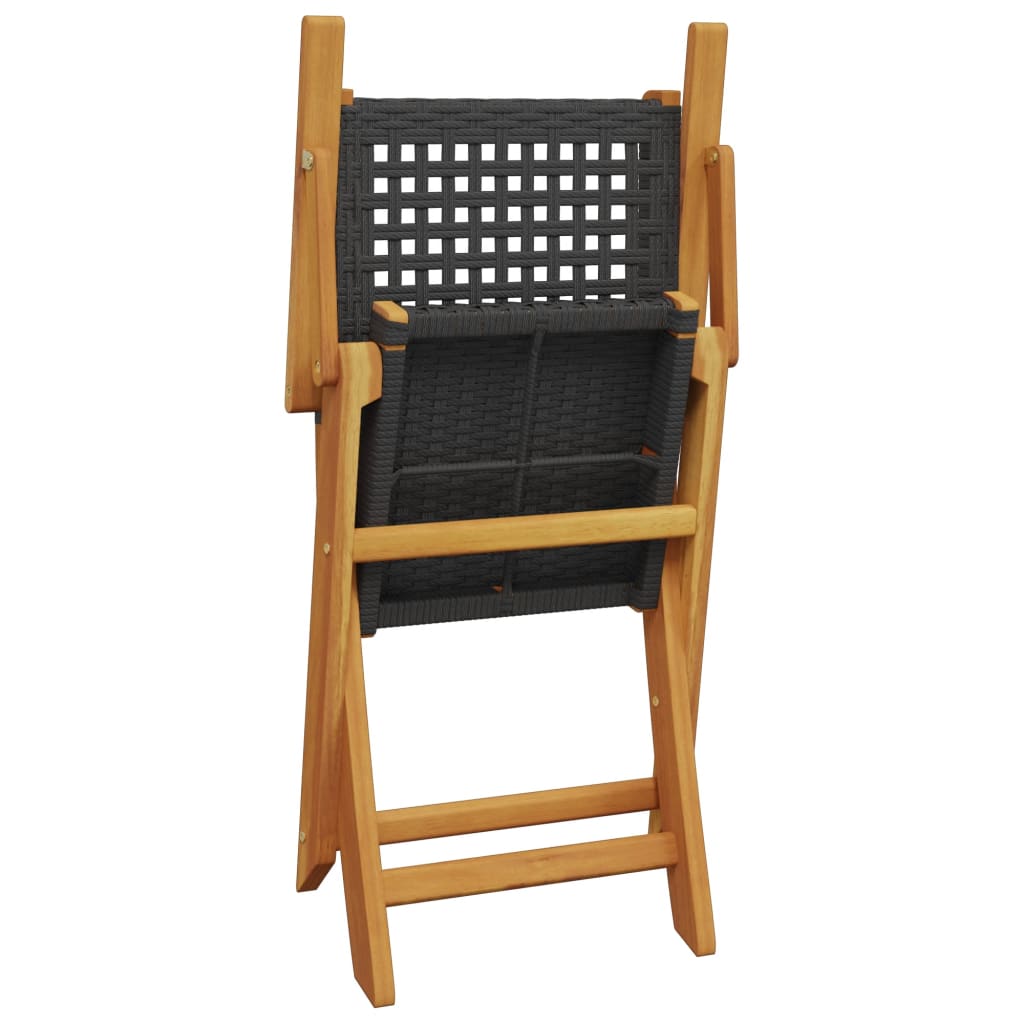 Tuinstoelen 2 st massief acaciahout en poly rattan zwart
