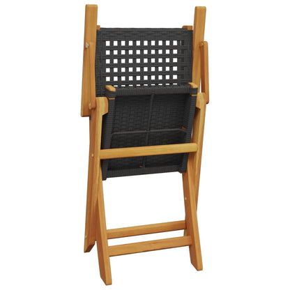 Tuinstoelen 2 st massief acaciahout en poly rattan zwart
