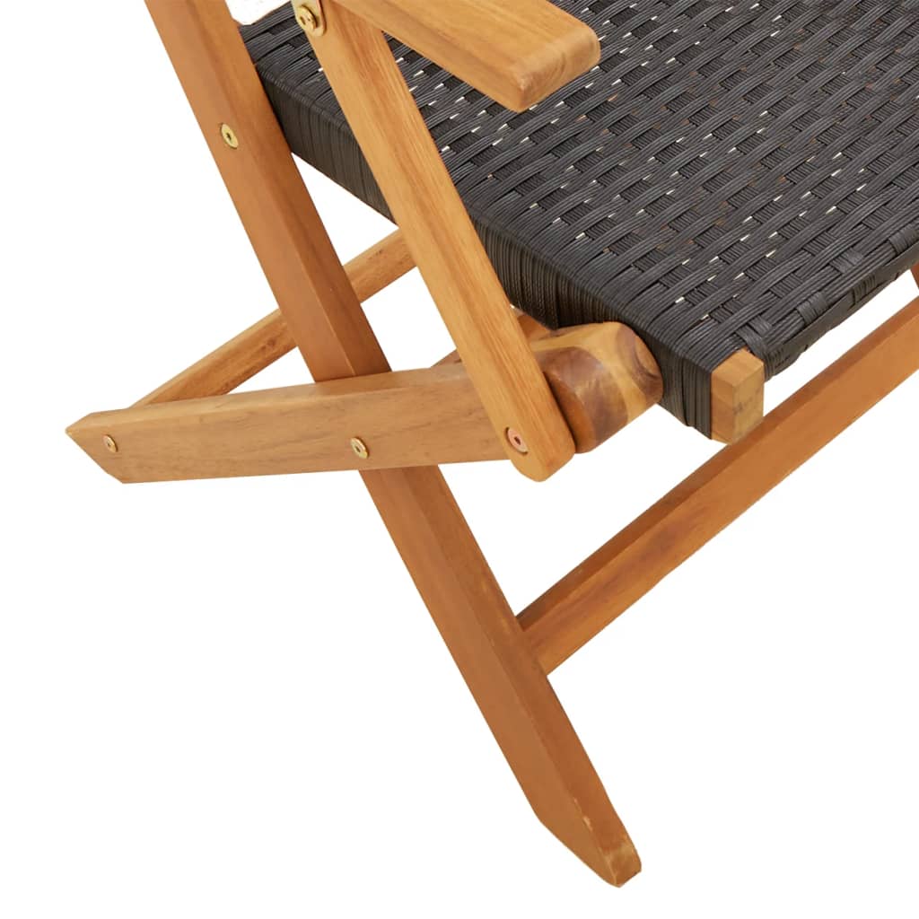 Tuinstoelen 2 st massief acaciahout en poly rattan zwart