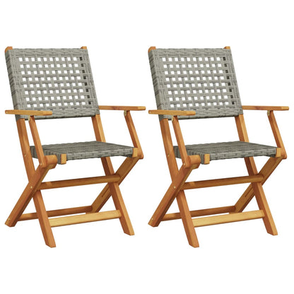 Tuinstoelen 2 st massief acaciahout en poly rattan grijs