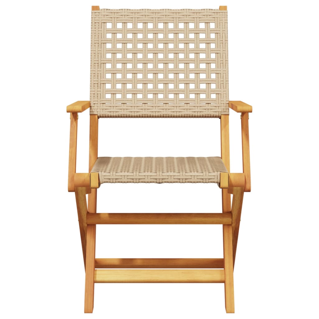 Tuinstoelen 2 st massief acaciahout en poly rattan beige
