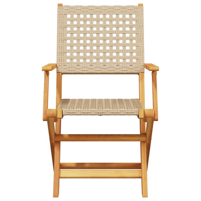 Tuinstoelen 2 st massief acaciahout en poly rattan beige