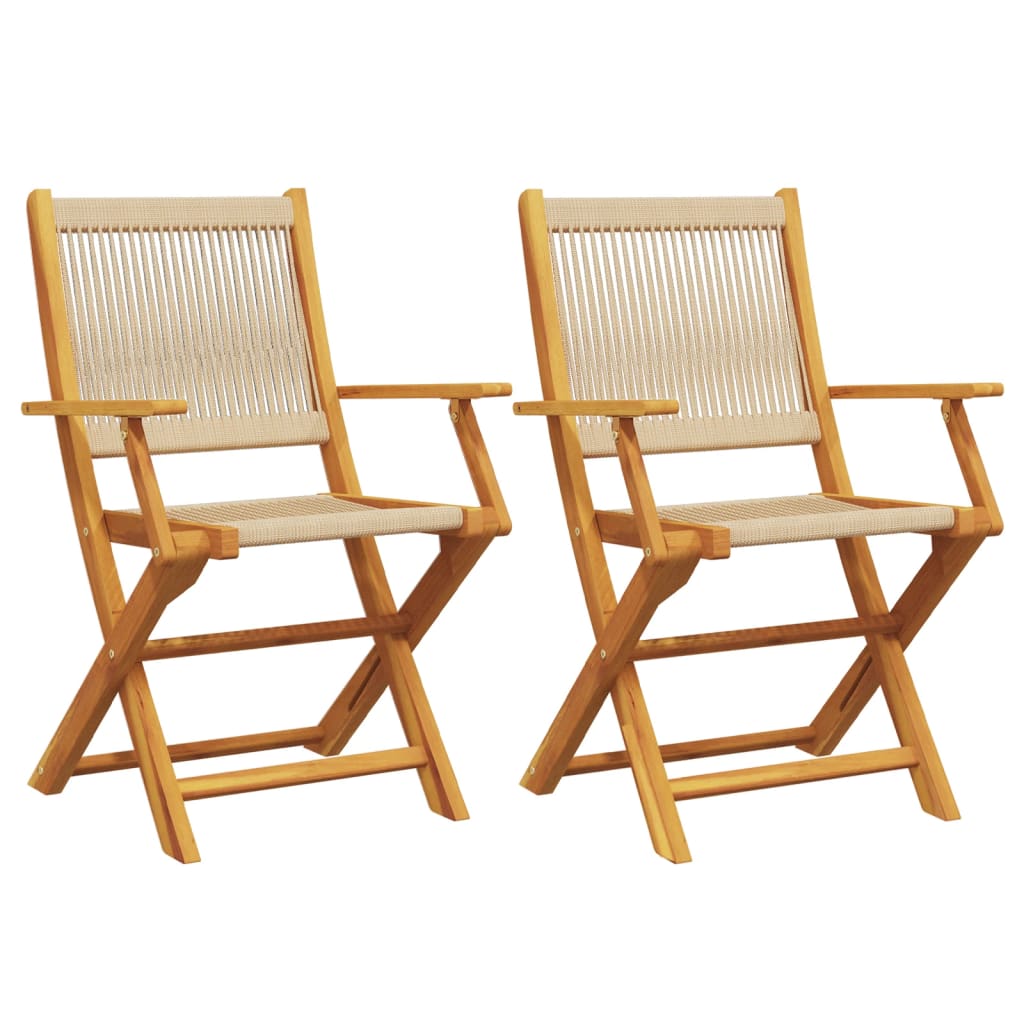 Tuinstoelen 2 st massief acaciahout en polypropeen beige