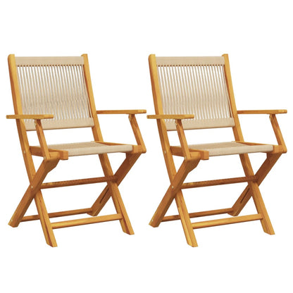 Tuinstoelen 2 st massief acaciahout en polypropeen beige