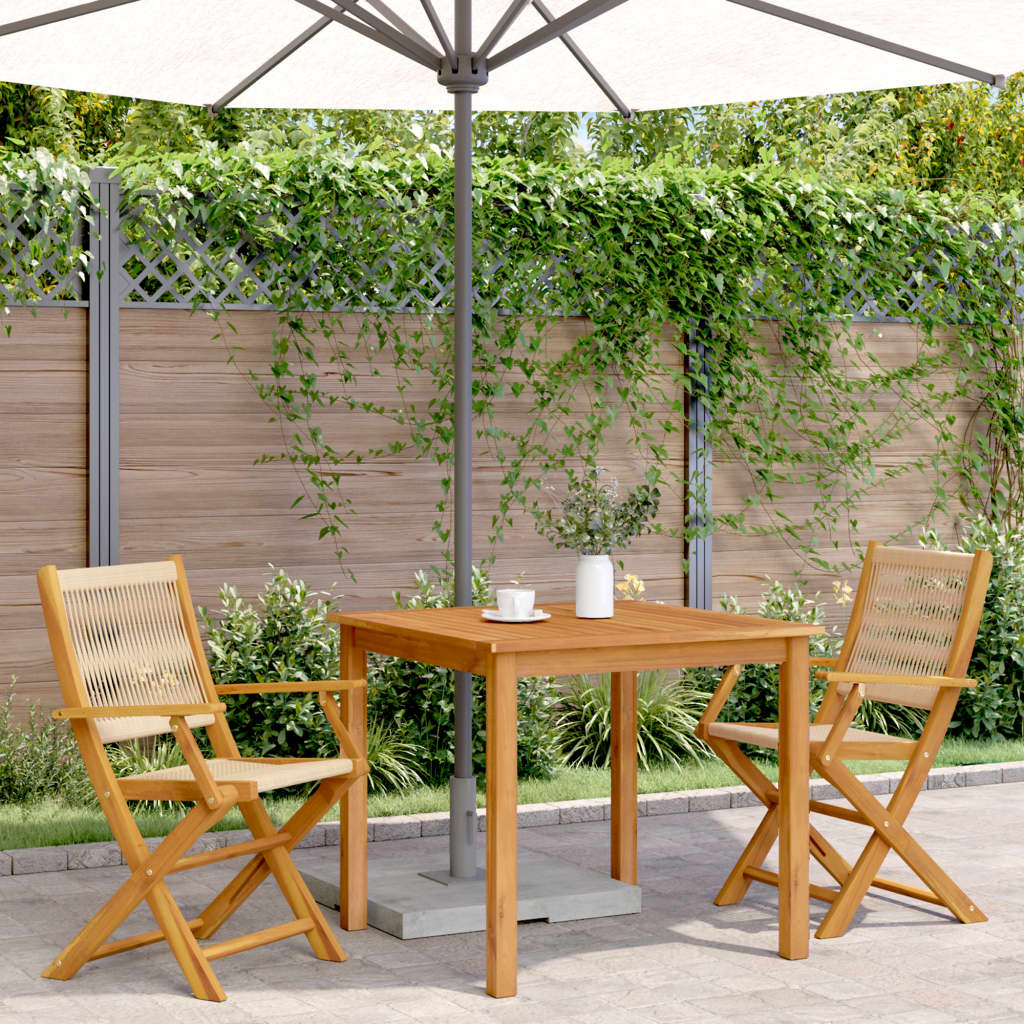 Tuinstoelen 2 st massief acaciahout en polypropeen beige