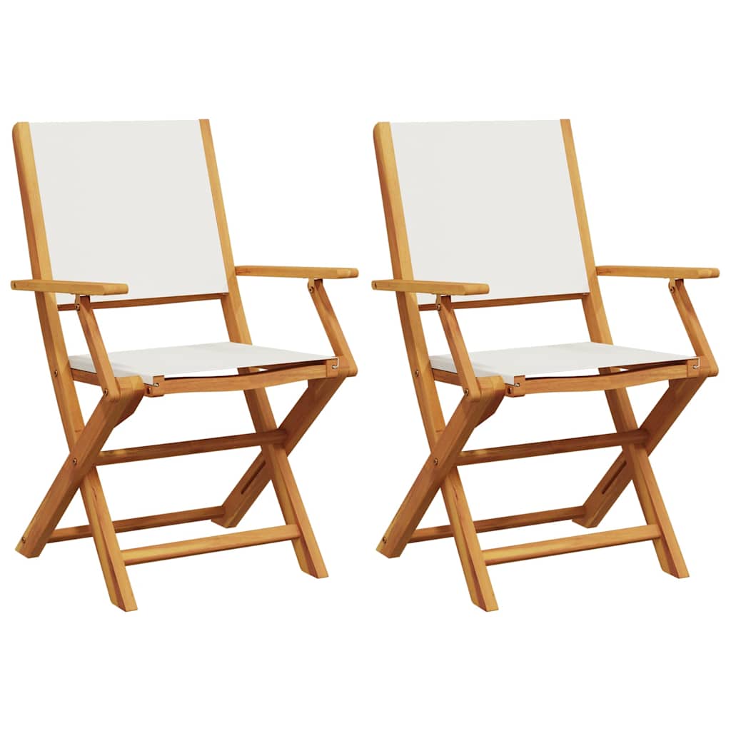 Tuinstoelen 2 st inklapbaar acaciahout en stof crèmewit