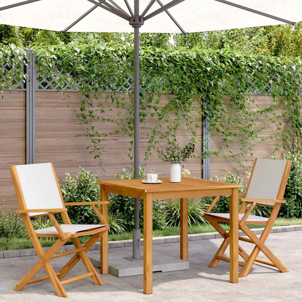 Tuinstoelen 2 st inklapbaar acaciahout en stof crèmewit