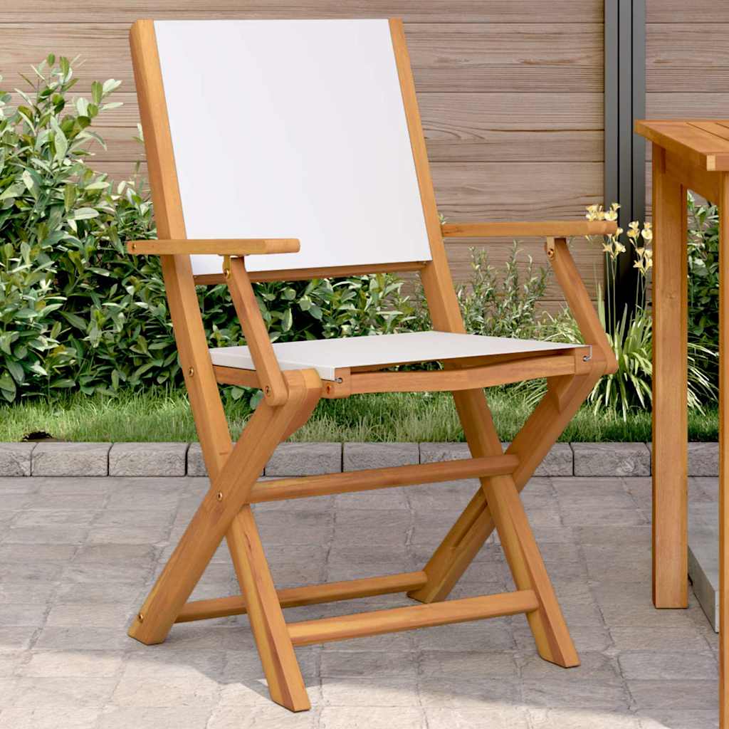 Tuinstoelen 2 st inklapbaar acaciahout en stof crèmewit