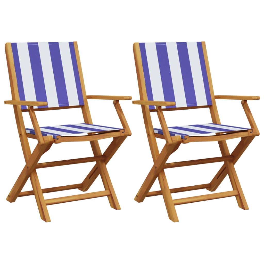 Tuinstoelen 2 st massief acaciahout en stof blauw en wit