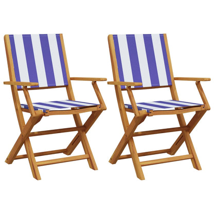 Tuinstoelen 2 st massief acaciahout en stof blauw en wit