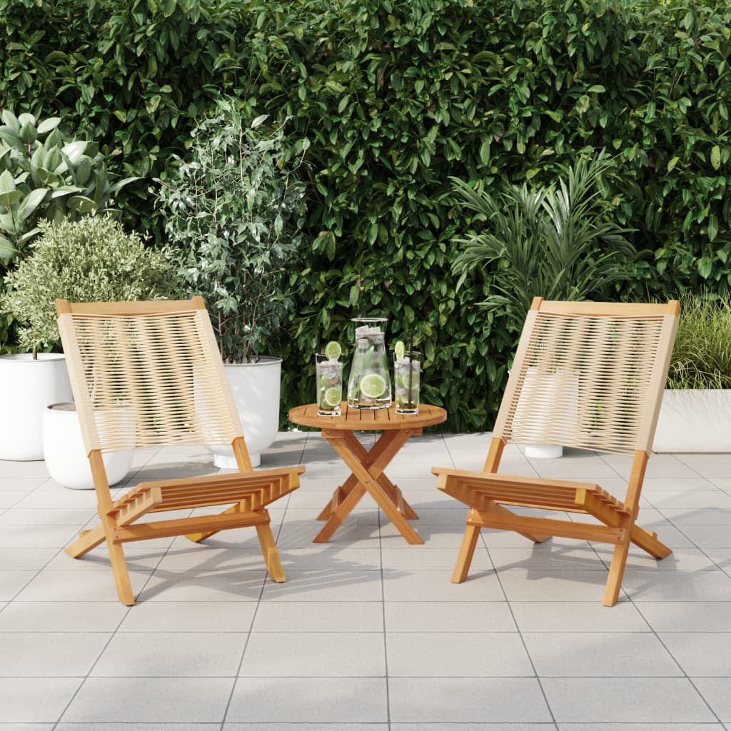 Tuinstoelen 2 st massief acaciahout en polypropeen beige