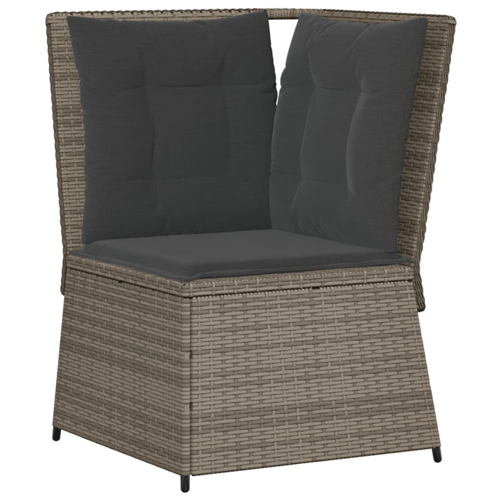 Tuinhoekbank met kussens poly rattan grijs