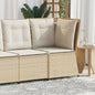 Tuinhoekbank met kussens poly rattan beige