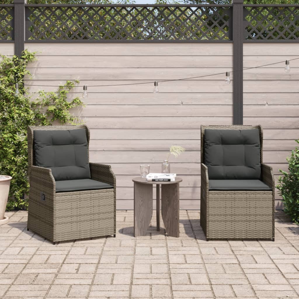 Tuinstoelen 2 st verstelbaar met kussens poly rattan grijs