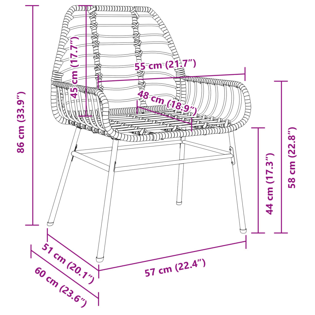 Tuinstoelen 2 st poly rattan zwart
