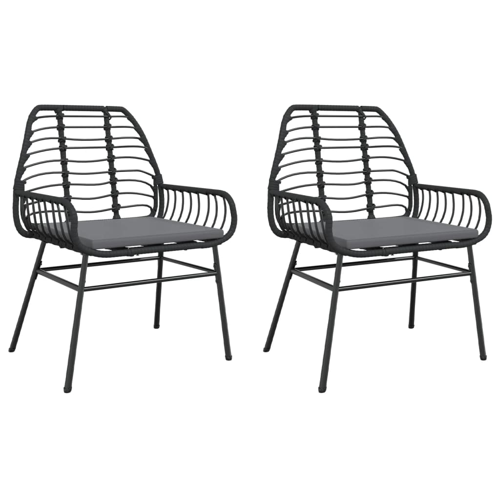 Tuinstoelen 2 st met kussens poly rattan zwart