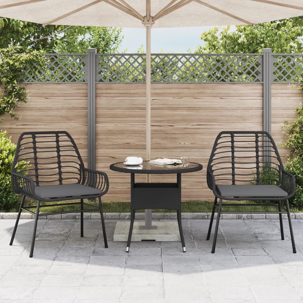 Tuinstoelen 2 st met kussens poly rattan zwart