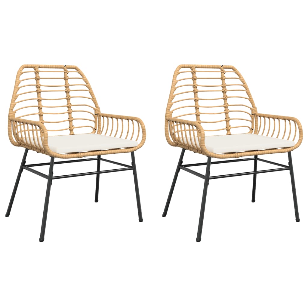Tuinstoelen 2 st met kussens poly rattan bruin
