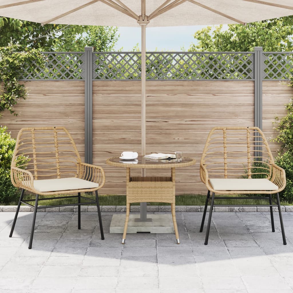 Tuinstoelen 2 st met kussens poly rattan bruin